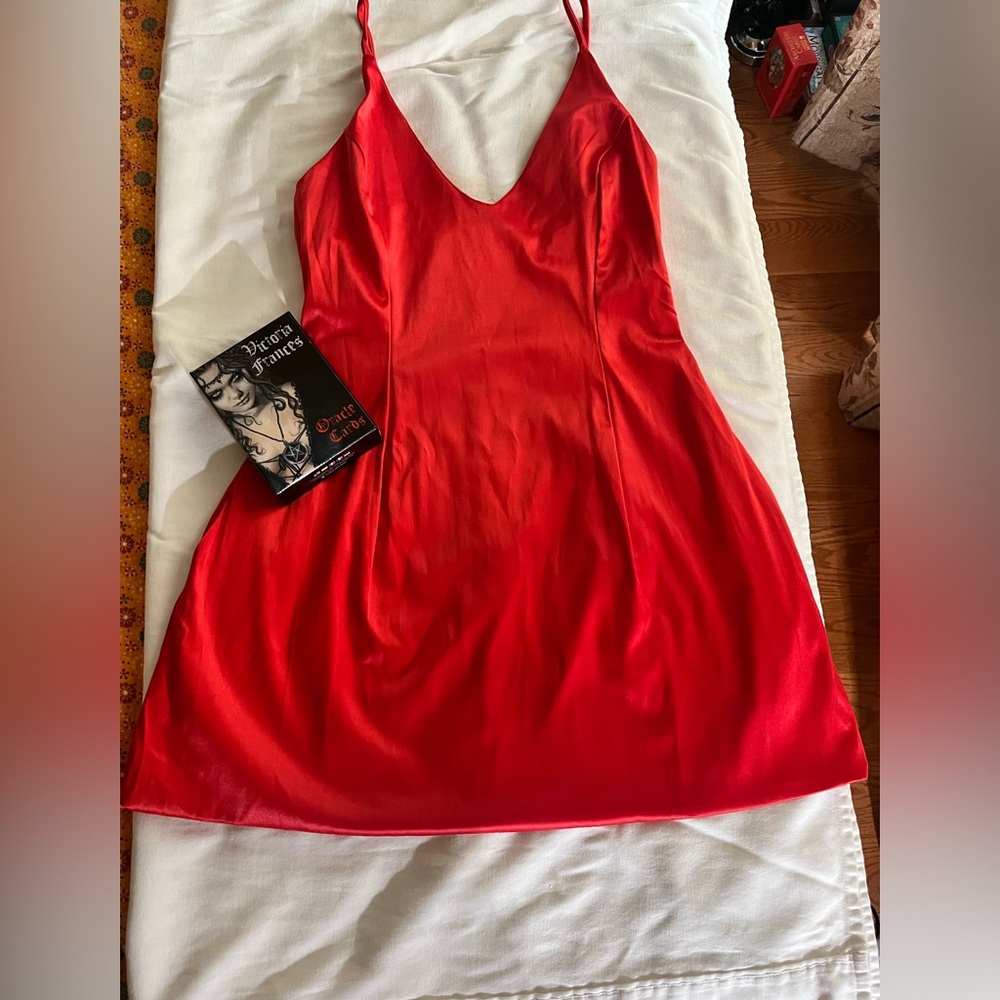 🔮 Vintage Red Slip Dress – Witchy Romance Energy